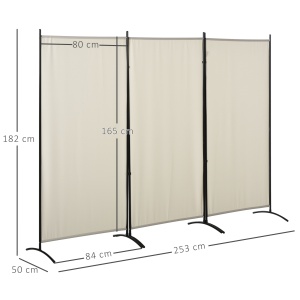 Paravan interior cu 3 panouri, separeu pliabil pentru spatii din metal si poliester, 253x50x182cm, bej - Img 3