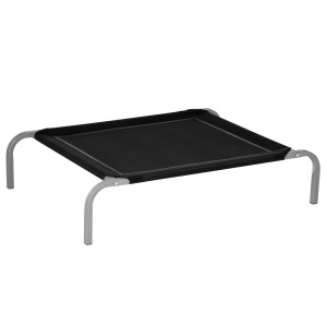 Pat de Câine Înălțat și Portabil cu Scaun Respirabil, Pat pentru Câini din Metal și Țesătură, 89x58x20 cm, Negru