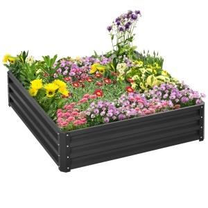 Pat de Gradina Inaltat Galvanizat de 120x120x30cm, Jardiniera Pat Inaltat cu Cadru din Otel pentru Legume, Flori, Plante si Plante Aromatice, Gri - Img 1