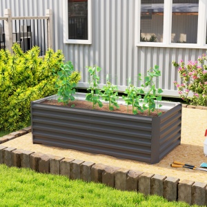 Pat de Grădină Ridicat pentru Exterior cu Fund Deschis și Bare de Susținere, Jardinieră din Oțel Galvanizat, pentru Flori, Legume, Balcon sau Grădină, 180x90x57,5 cm, Gri Închis - Img 2