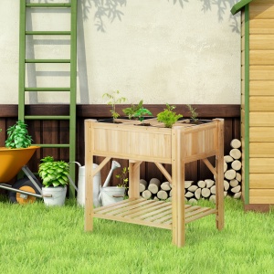 Pat pentru Gradina de Legume Inaltat cu 6 Compartimente, Jardiniera de Exterior Suport Plante din Lemn de Brad, 78.5x58x81cm - Img 2