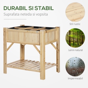Pat pentru Gradina de Legume Inaltat cu 6 Compartimente, Jardiniera de Exterior Suport Plante din Lemn de Brad, 78.5x58x81cm - Img 7