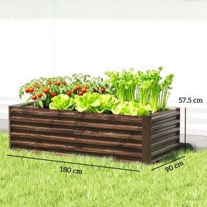 Pat pentru Grădină Ridicat cu Fund Deschis și Bare de Suport, Ghiveci din Oțel Zincat pentru Flori și Legume, pentru Balcon sau Grădină, 180x90x57,5 cm, Maro Închis - Img 3