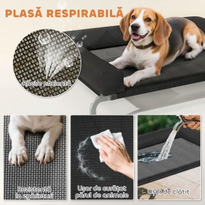 Pat Ridicat pentru Câini cu Pernă în Formă de U, Negru și Argintiu - Img 6