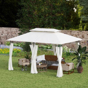 Pavilion de Grădină cu Acoperiș Dublu, 397x297x265 cm, Alb Crem - Img 9