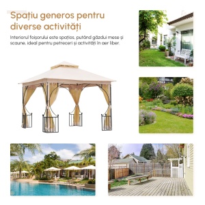 pavilion de gradina cu acoperis dublu 3x3m, bej - Img 6