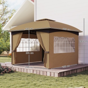 Pavilion de Grădină cu Copertină, Perdele, Ferestre și Acoperiș Ventilat, 335x335x285 cm, Bej - Img 3