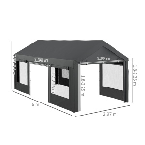 Pavilion de Grădină cu Înălțime Reglabilă, 4 Uși și 4 Ferestre, 6x3 m, Gri Închis - Img 3