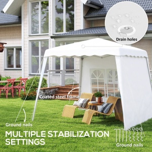 Pavilion pliabil cu 2 laterale, Stalpi oblici si geanta de transport, cort de evenimente inaltime reglabila UV50+, cort de gradina, curte, acoperis 2,4 x 2,4 m / baza 2,9 x 2,9 m, alb - Img 7