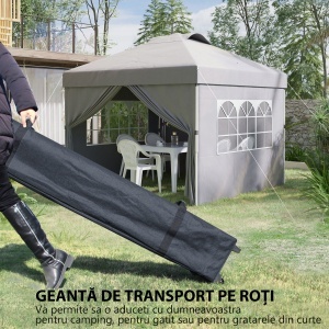 Pavilion Pliabil cu Înălțime Reglabilă, Ușă, 2 Ferestre și Geantă de Transport, 297x297x284 cm, Gri Deschis - Img 7