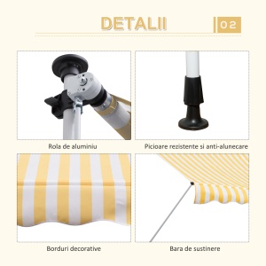 Perdea Soare de Perete cu Stalp pentru Sprijin, Alb si Galben, 300x150cm - Img 5