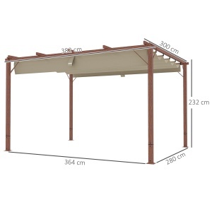 Pergolă de Grădină cu Acoperiș Retractabil și Cadru din Aluminiu cu Aspect de Lemn, 382x300x232 cm, Lemn Natural - Img 3