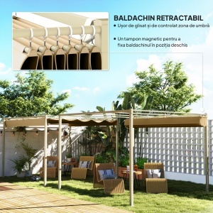 Pergolă de Grădină cu Acoperiș Retractabil și Sistem de Prindere Magnetic, 298x297x221 cm, Kaki - Img 4