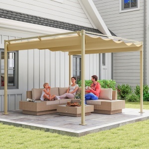 Pergolă de Grădină cu Acoperiș Retractabil și Sistem de Prindere Magnetic, 298x297x221 cm, Kaki - Img 9