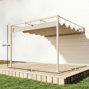 Pergolă de perete pentru grădină 3x3 m cu acoperiș retractabil, protecție UPF30+, drenaj, pavilion de grădină pentru exterior, bej - Img 3