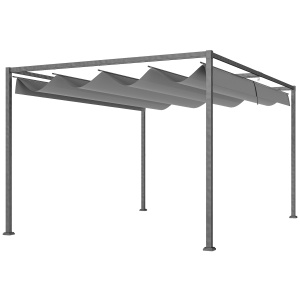 Pergolă Gazebo 4x3 m cu Acoperiș Retractabil, Orificii de Drenaj, Țepușe și Șuruburi, Pergolă pentru Grădină din Poliester și Metal, Gri Închis - Img 1