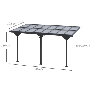 Pergola montata pentru gradina din policarbonat si aluminiu, montare reglabila, gri - Img 3