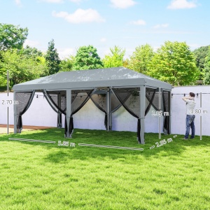 Pergola Pliabila cu 6 Plase de tantari, Pergola de Gradina cu Structura din Otel, 591x297 cm, Crem Alb - Img 3