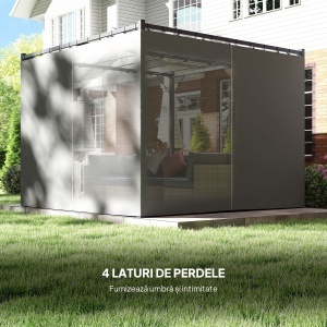 Pergolă Retractabilă 3x3 m, Foișor de Grădină cu Perdele, pentru Grătar, Terasă, Deck, Bej - Img 5
