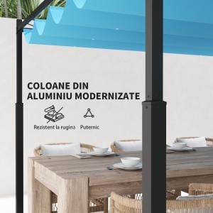 Pergolă Retractabilă cu Structură din Aluminiu, Copertină de Soare pentru Grădină sau Terasă, 390x390x223 cm, Alb - Img 5