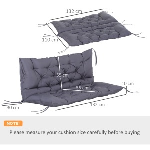 Pernă pentru Scaun și Spătar pentru Bancă de Grădină leagăn canapea 2 Locuri Mare Confort 132 x 110 x 10 cm Gri - Img 3