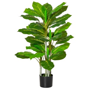 Plantă Artificială cu 33 de Frunze pentru Uz Interior și Exterior cu Ghiveci, Plantă Falsă în PEVA, PE și Ciment, 95 cm, Verde - Img 1
