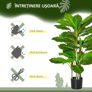 Plantă Artificială cu 33 de Frunze pentru Uz Interior și Exterior cu Ghiveci, Plantă Falsă în PEVA, PE și Ciment, 95 cm, Verde - Img 6