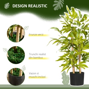 Plantă Artificială de Bambus, Înălțime 60 cm, din Poliester și PP, Verde, cu Vas de Ciment Ø15x12.5 cm - Img 4