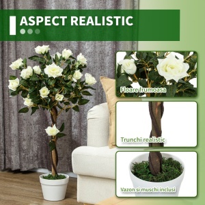 Plantă Artificială de Trandafir cu 21 de Flori Ø18x90 cm Portocaliu cu Vas - Img 5