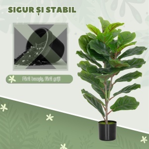 Plantă Artificială Ficus Lyrata Înaltă de 80 cm, Decorativă pentru Interior cu Ghiveci, Verde - Img 7