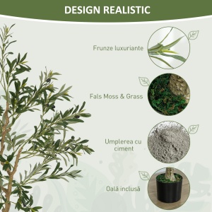 Plantă Artificială Măslin 150 cm cu 720 Frunze, 32 Măsline și Ghiveci - Img 4