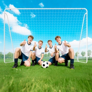 Poartă de Fotbal pentru Grădină și Parc cu 6 Pari în formă de U, din PE și Metal Eposidic, 301x120x200 cm, Alb - Img 7