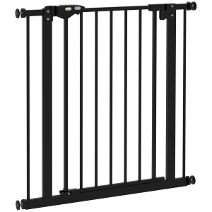 Poartă de Siguranță pentru Câini cu 2 Extensii, Lățime Reglabilă și Închidere Automată, 74x77cm, Negru - Img 1