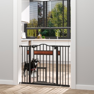 Poartă de Siguranță pentru Câini cu Închidere Automată 74-105x76.2 cm Neagră - Img 2