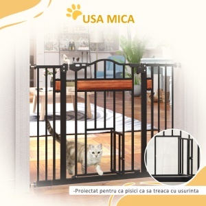 Poartă de Siguranță pentru Câini cu Închidere Automată 74-105x76.2 cm Neagră - Img 7
