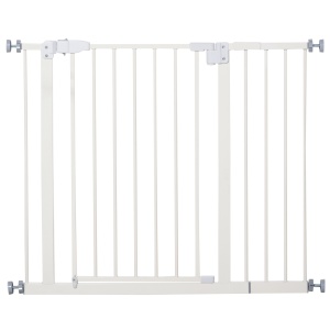 Poartă Extensibilă pentru Câini cu Montare prin Presiune, Barieră Închidere Automată și Extensie, 86x76.2 cm, Alb - Img 1