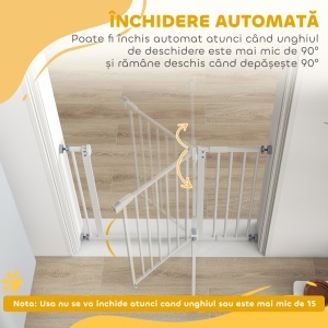 Poartă Extensibilă pentru Câini cu Montare prin Presiune, Barieră Închidere Automată și Extensie, 86x76.2 cm, Alb - Img 5