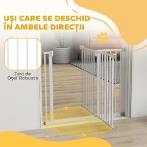 Poartă Extensibilă pentru Câini cu Montare prin Presiune, Barieră Închidere Automată și Extensie, 86x76.2 cm, Alb - Img 9
