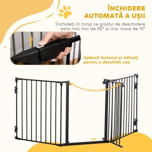 Poartă Metalică de Siguranță, Barieră pentru Câini cu Sistem de Autoînchidere, Reglabilă și Pliabilă, 180x3x74.5 cm, Negru - Img 7