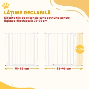 Poartă pentru Câini, Barieră Largă pentru Scări cu Ușă, 76x75-95 cm, Alb - Img 4