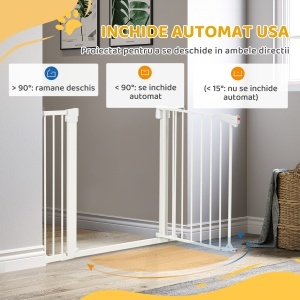 Poartă pentru Câini de Talie Mică și Medie cu Dublă Încuietoare și Închidere Automată, 76-103x4.2x77 cm, Alb - Img 3