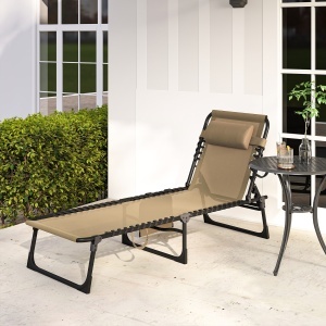 Portable Sun Lounger, Folding Camping Bed 5-position Adjustable Grey - Img 9