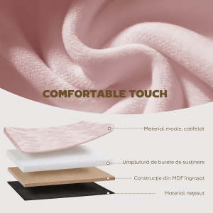 Pouf pliabil cu spațiu de depozitare modern, tapițat cu catifea, 72L, pentru living și dormitor, 76x38x35 cm, Roz - Img 6