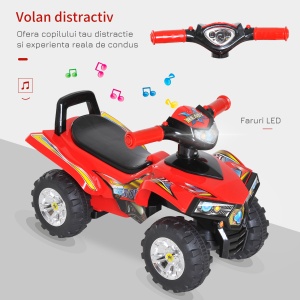 Quad Jucarie pentru Copii cu 4 Roti Claxon Muzica Lumini 60 × 38 × 42cm in PP Rosu - Img 4