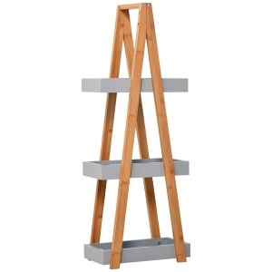 Raft pentru baie din MDF si bambus, 30x18x81cm, gri - Img 1