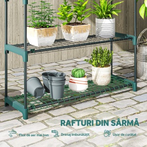 Raft pentru Plante pe 4 Niveluri, Set de 2 Suporturi pentru Plante, din Oțel cu Catarame pentru Montaj Ușor, Expunere Ghivece Grădină și Balcon, 90x28x104 cm - Img 5