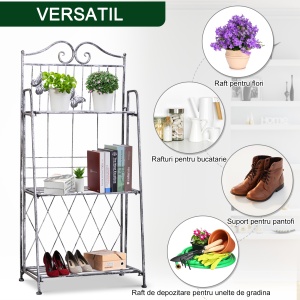Rafturi pentru ghiveci cu 3 nivele pentru Gradina Balcon Intern, Gri Argintiu, 44 x 25 x96cm - Img 4