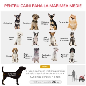 Remorca de bicicleta pentru caini 2-in-1 Carucior animal de companie Carucior bicicleta Atas de calatorie cu cadru de otel cu reflectoare universale de roti si steag rosu - Img 9