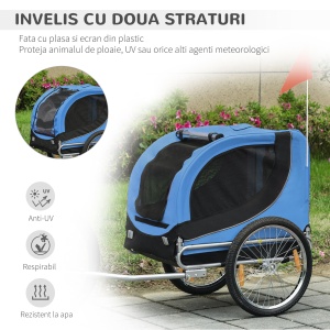Remorcă de Bicicletă pentru Câini cu Punct de Atașare, Ferestre Laterale și Steguleț, 130x73x90 cm, Albastru - Img 5