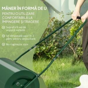 Rola de Gazon 63L, cu Lamă Răzuitor, din Metal, 123x58x40 cm, Verde Închis - Img 4